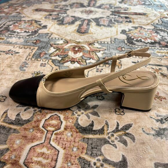 Sam Edelman Tarra Sling Back Cap Toe Pump Tan and Black Kitten Heel Holiday W 8 - Picture 13 of 15